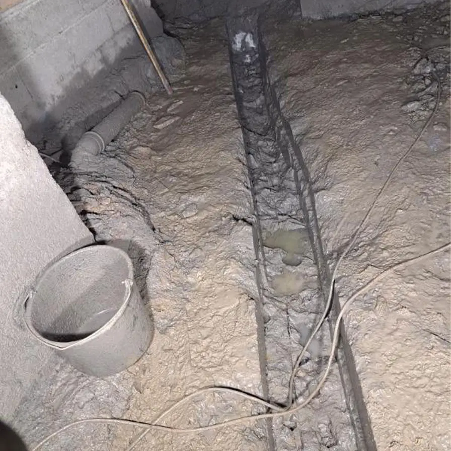 Ränna i berg efter sänkning golv källare